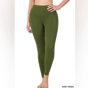 ZENANA Better Cotton Wide Waistband Pocket Leggings M NEW
